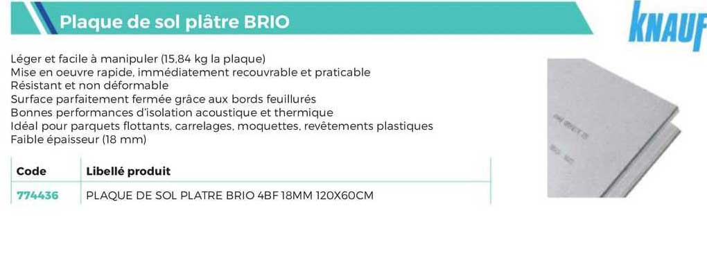 plaque de sol plâtre brio knauf