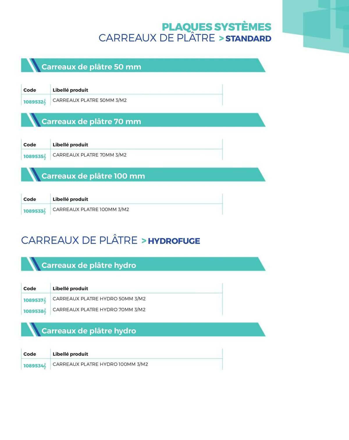 plaques systèmes carreaux de plâtre >standard carreaux de plâtre >hydrofuge