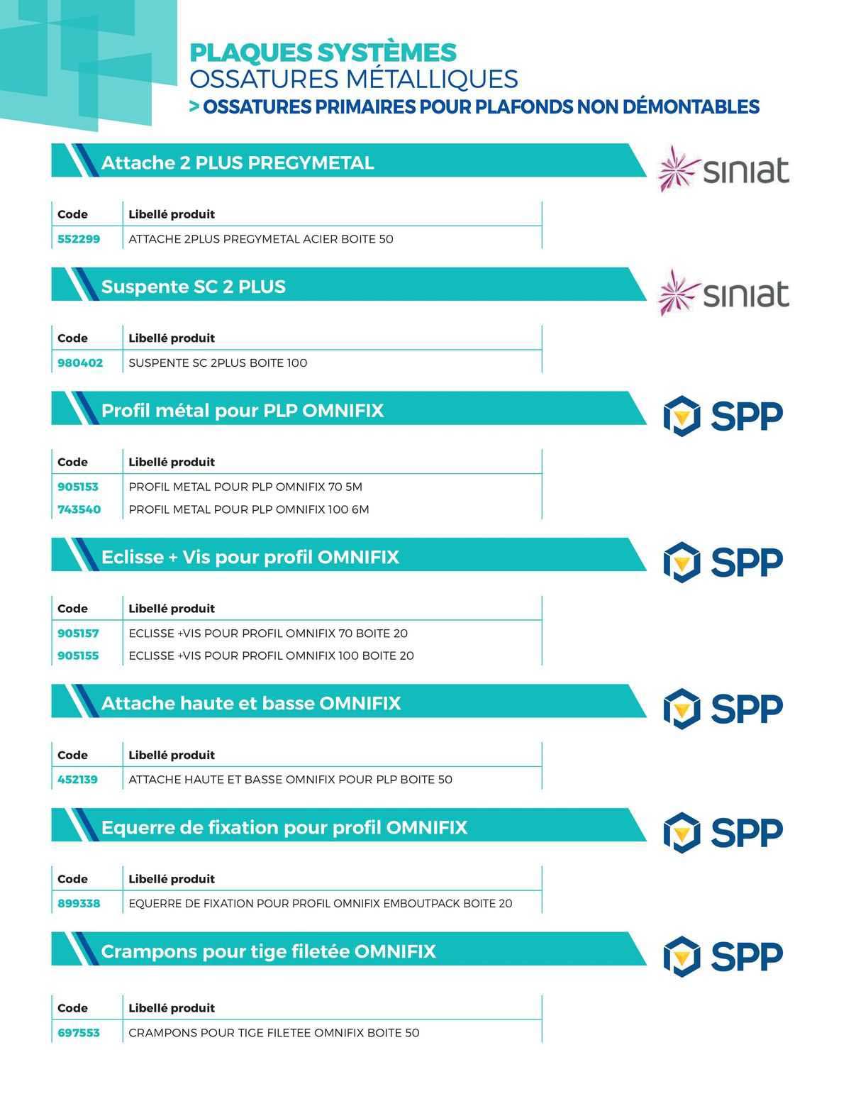 plaques systèmes ossatures métalliques >ossatures primaires pour plafonds non démontables