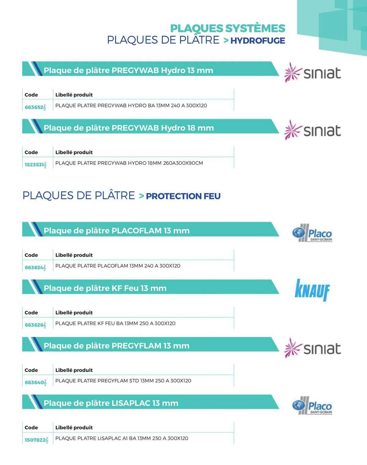 plaques systèmes plaques de plâtre >hydrofuge