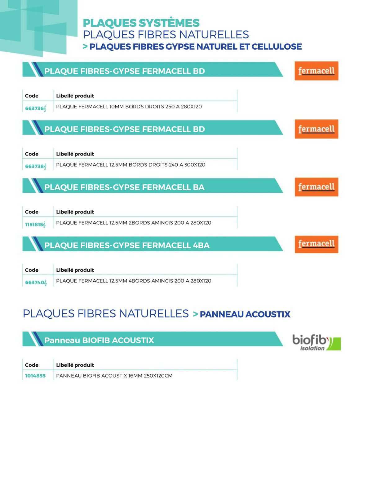 plaques systèmes plaques fibres naturelles >plaques fibres gyspe naturel et cellulose