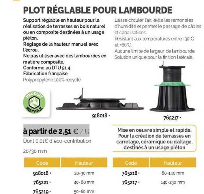 plot réglable pour lambourde