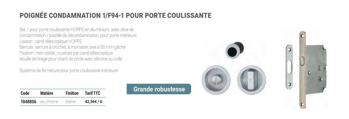 poignée condamnation 1/f94-1 pour porte coulissante