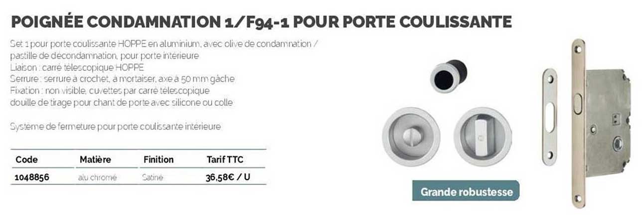 poignée condamnation 1/f94-1 pour porte coulissante