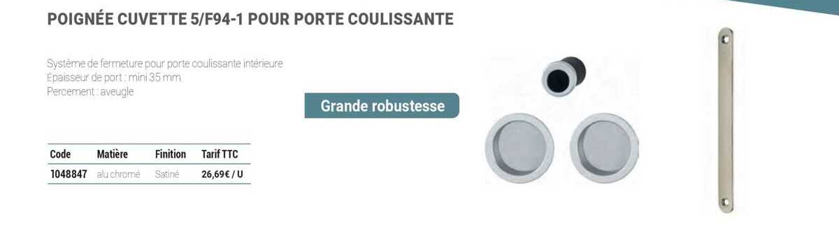 poignée cuvette 5/f94-1 pour porte coulissante