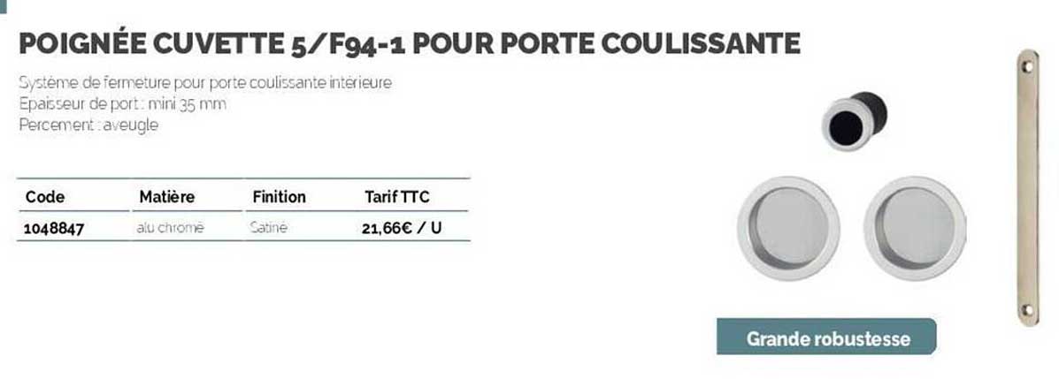 poignée cuvette 5/f94-1 pour porte coulissante