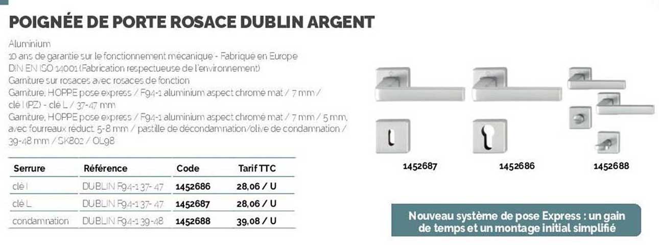 Poignée De Porte Rosace Dublin Argent