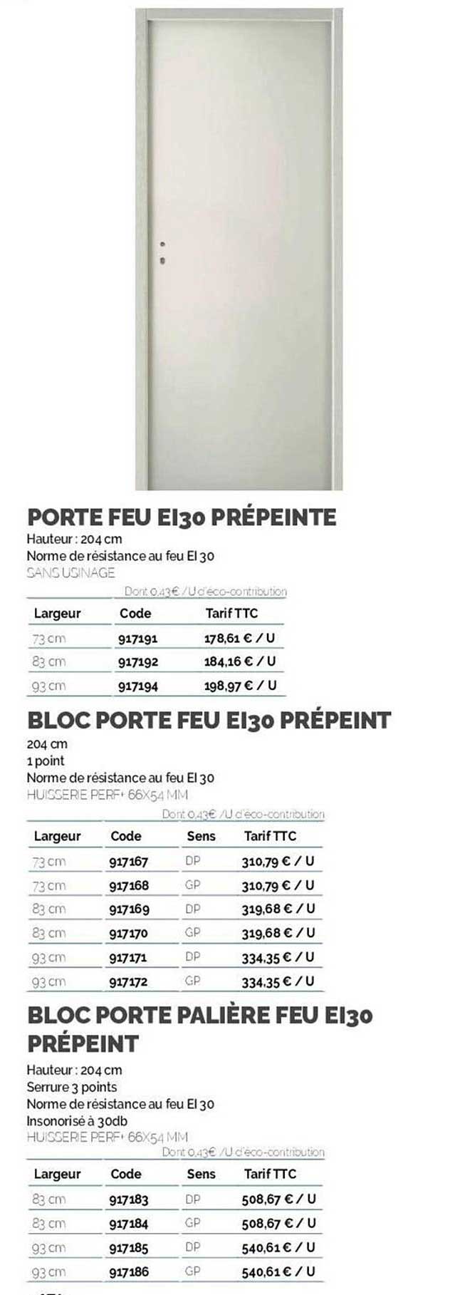 porte feu ei30 prépeinte, bloc porte feu ei30 prépeint, bloc porte palière feu ei30 prépeint