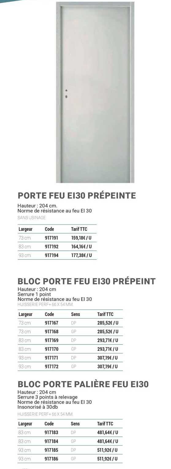 porte feu ei30 prépeinte, bloc porte feu ei30 prépeint, bloc porte palière feu ei30