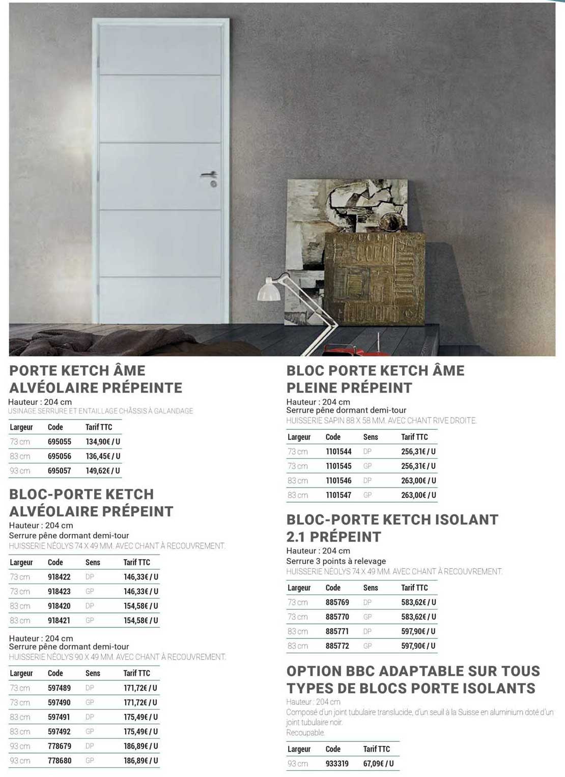 porte ketch âme alvéolaire prépeinte, bloc-porte ketch alvéolaire prépeint, bloc porte ketch âme pleine prépeint, bloc-porte ketch isolant 2.1 prépeint