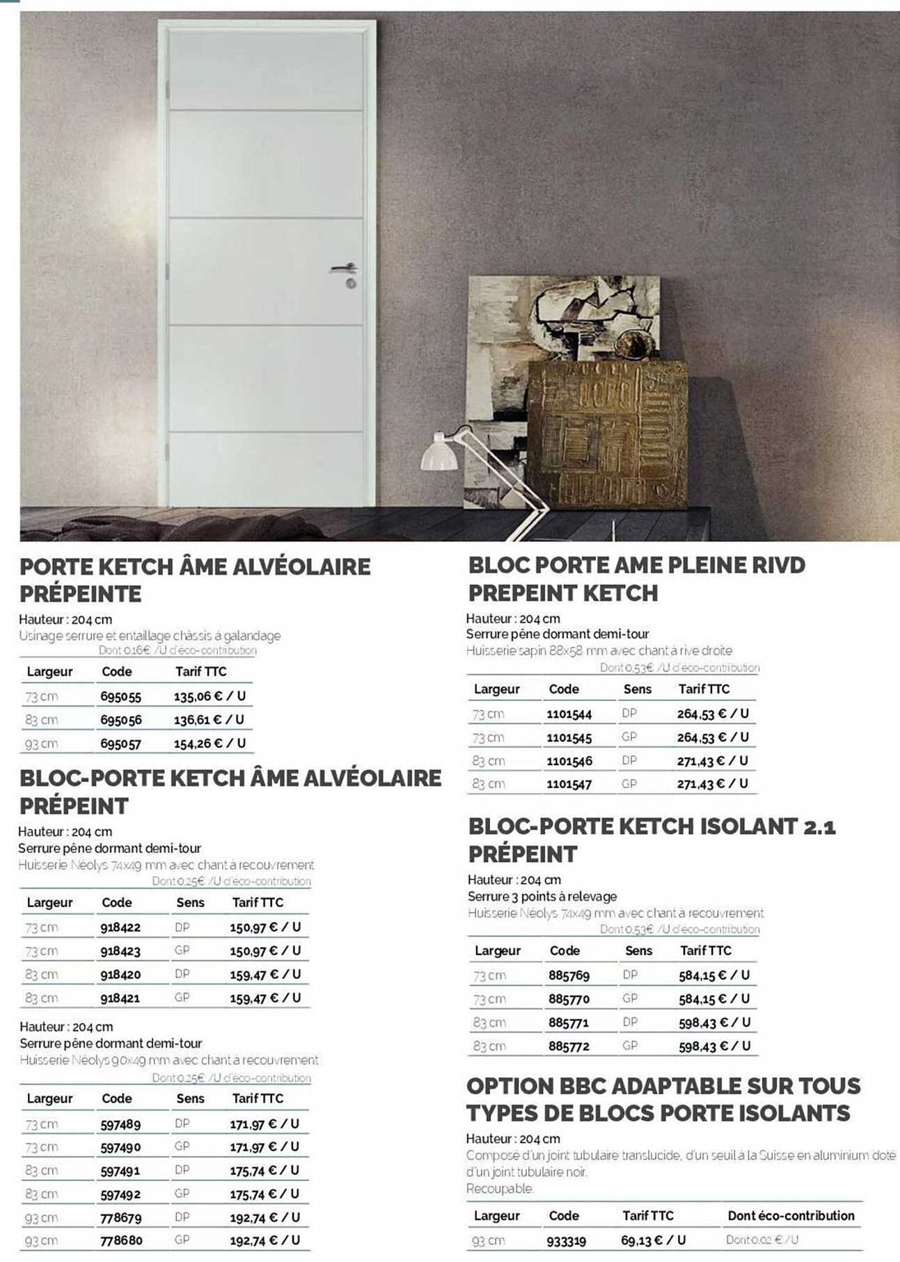 porte ketch âme alvéolaire prépeinte, bloc-porte ketch âme alvéolaire prépeint, bloc porte âme pleine rivd prépeint ketch, bloc-porte ketch isolant 2.1 prépeint, option bbc adaptable