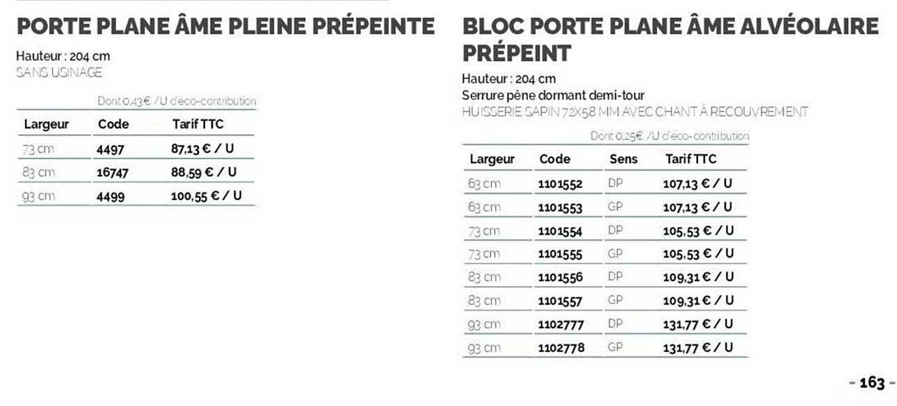 porte plane âme pleine prépeinte, bloc porte plane âme alvéolaire prépeint