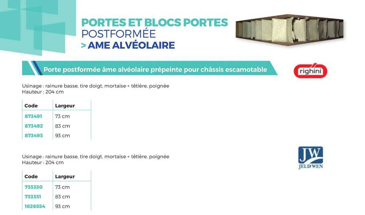 portes et blocs portes postformée >ame alvéolaire porte postformé âme alvéolaire prépeinte châssis escmotable righini