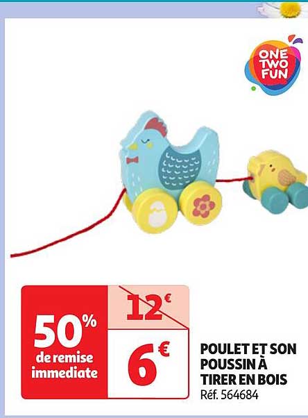 poulet et son poussin à tirer en bois one two fun