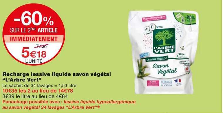 recharge lessive liquide savon végétal "l'arbre vert"