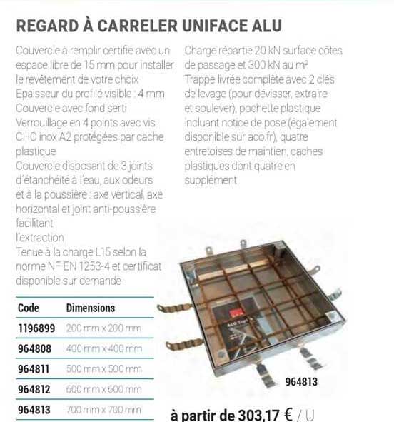 regard à carreler uniface alu