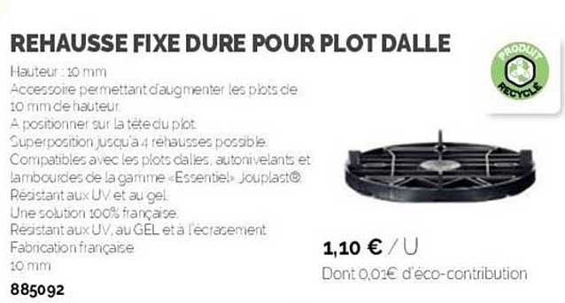 rehausse fixe dure pour plot dalle