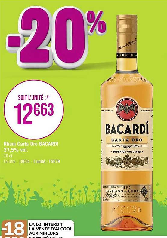 rhum carta oro bacardi 37,5% vol.