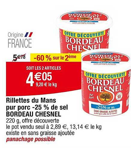 Rillettes Du Mans Pur Porc -25% De Sel Bordeau Chesnel