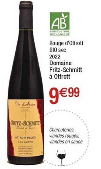 rouge d'ottrott bio sec 2022 domaine fritz-schmitt à ottrott