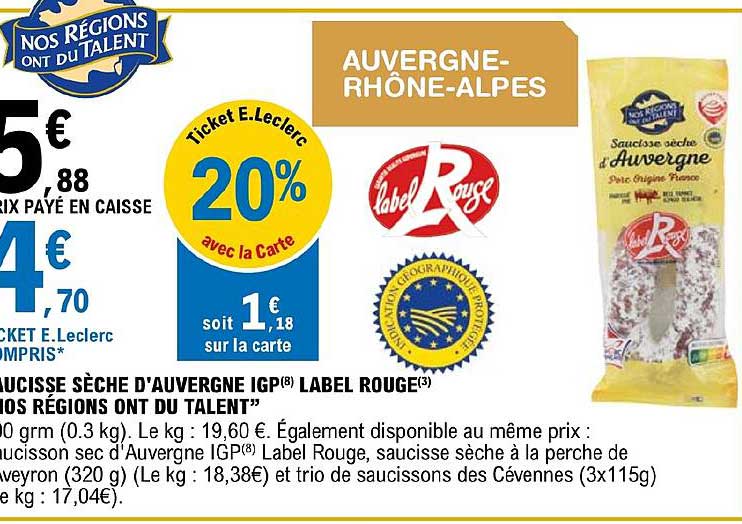 saucisse sèche d'auvergne igp label rouge nos régions ont du talent