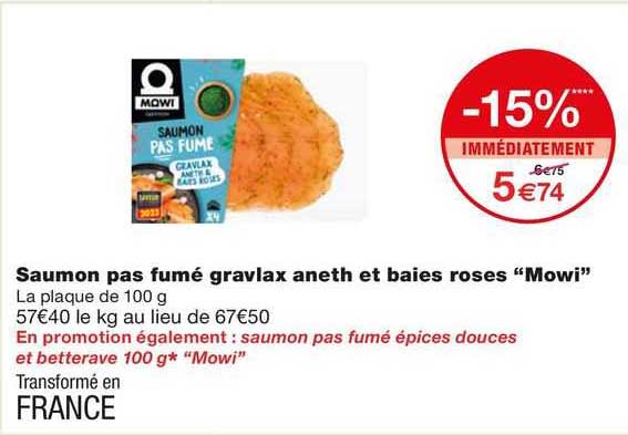 saumon pas fumé gravlax aneth et baies roses "mowi"
