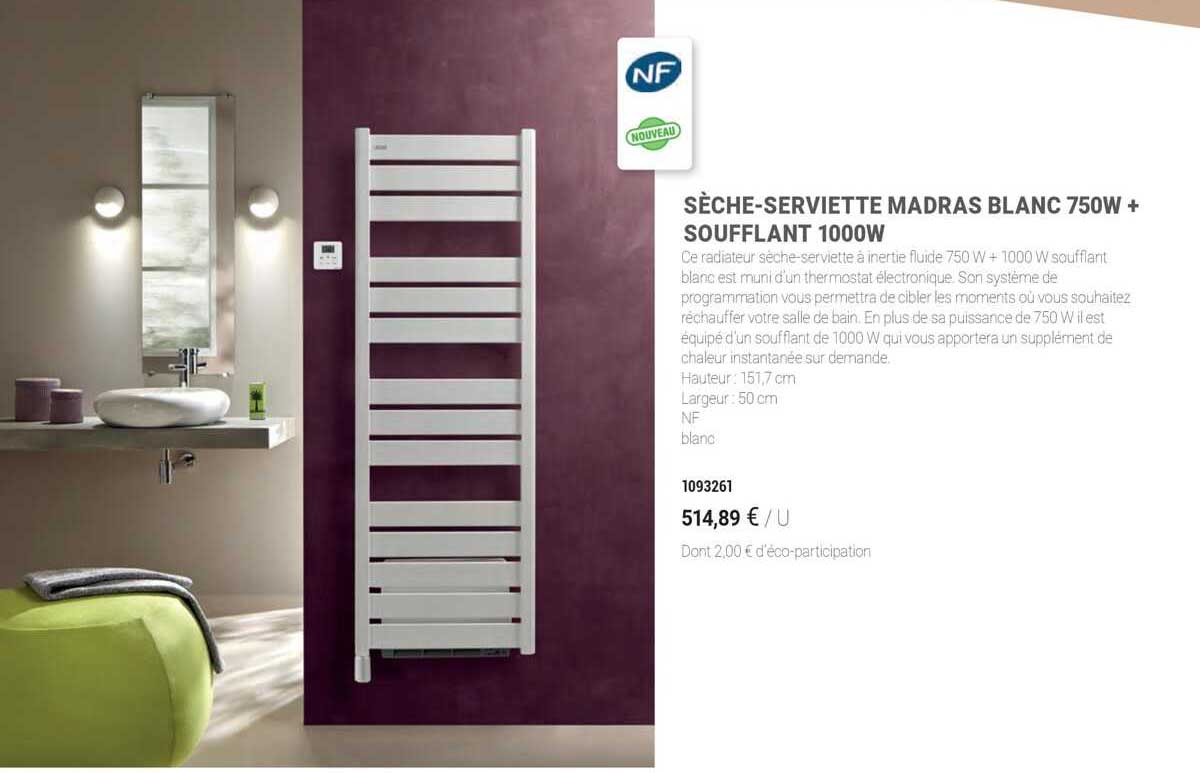 Sèche-serviette Madras Blanc 750 W + Soufflant 1000 W