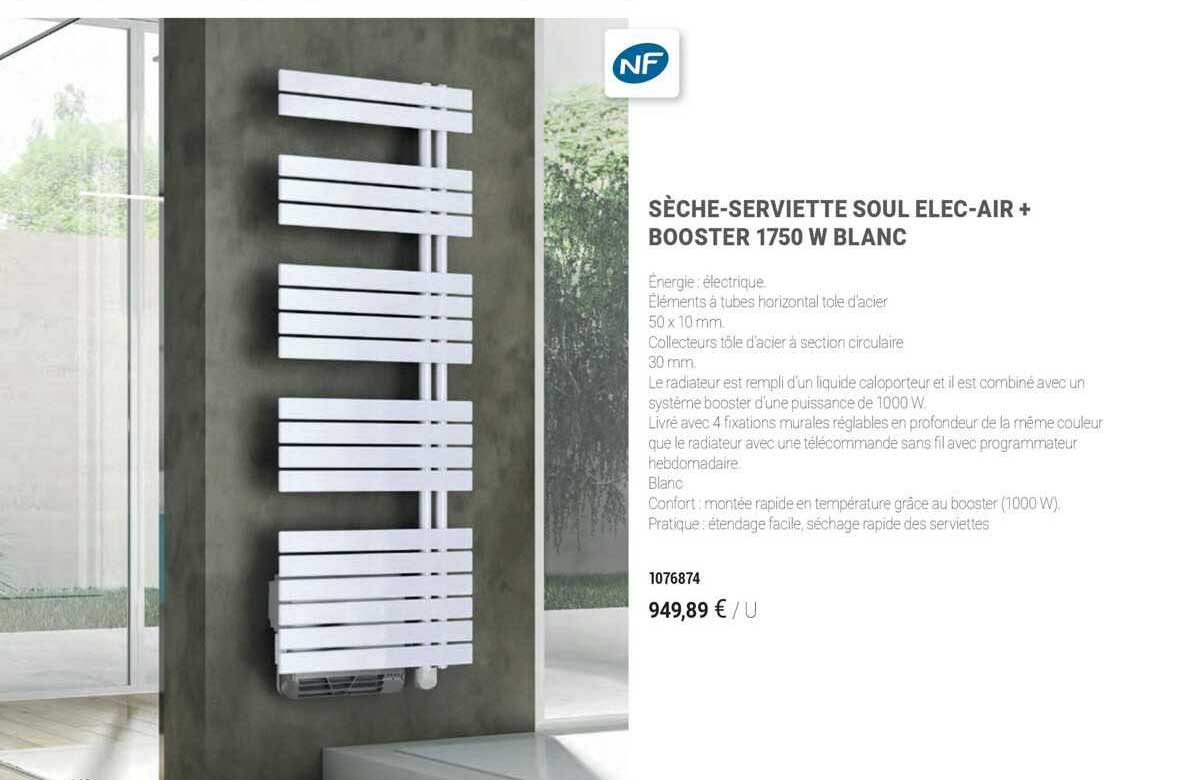 sèche-serviette soul elec-air + booster 1750 w blanc