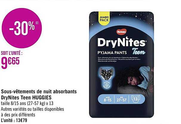sous-vêtements de nuit absorbants dryNites teen huggies