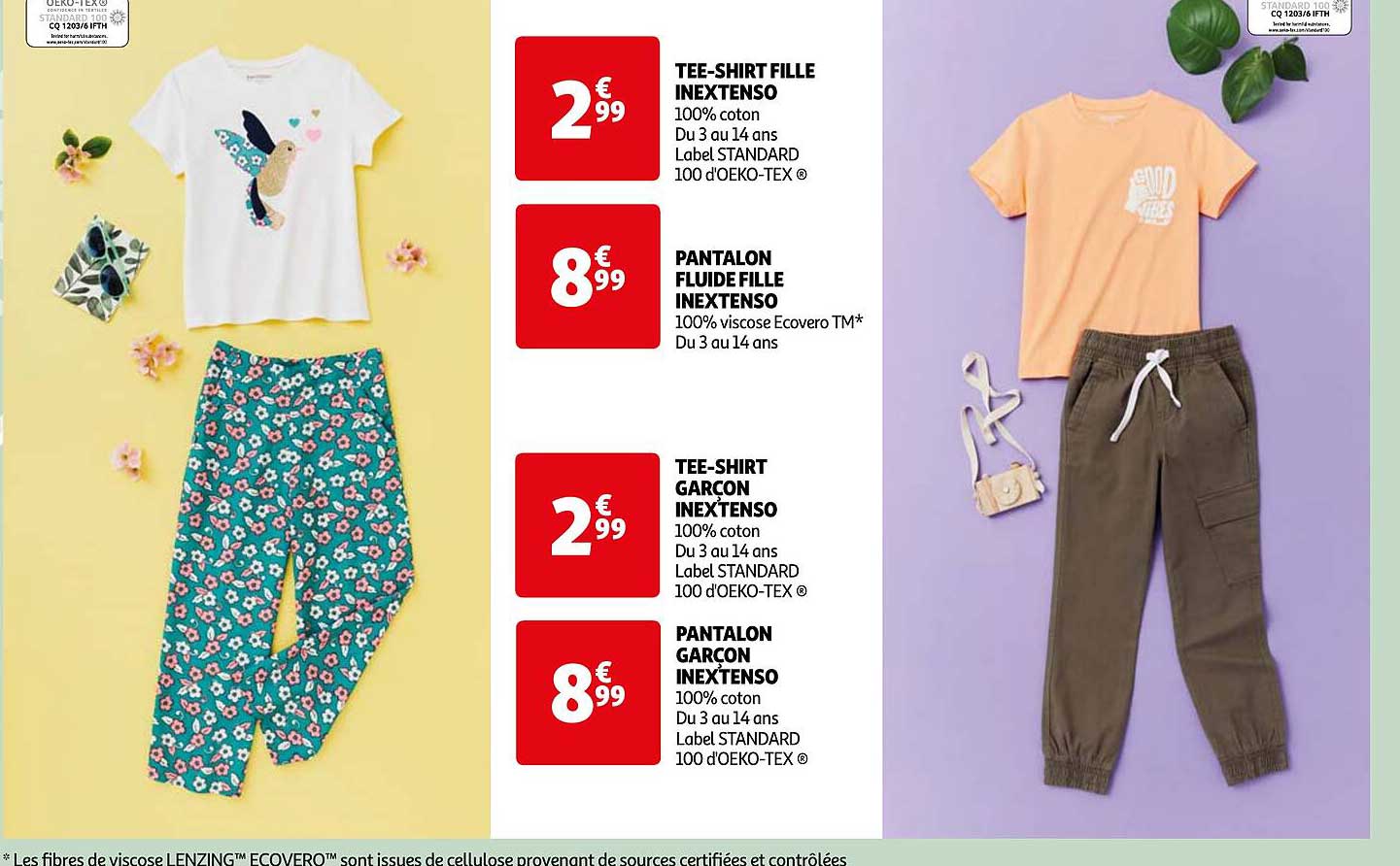 tee-shirt fille inextenso , pantalon fluide fille inextenso, tee-shirt garçon inextenso, pantalon garçon inextenso