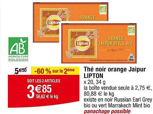 thé noir orange jaipur lipton
