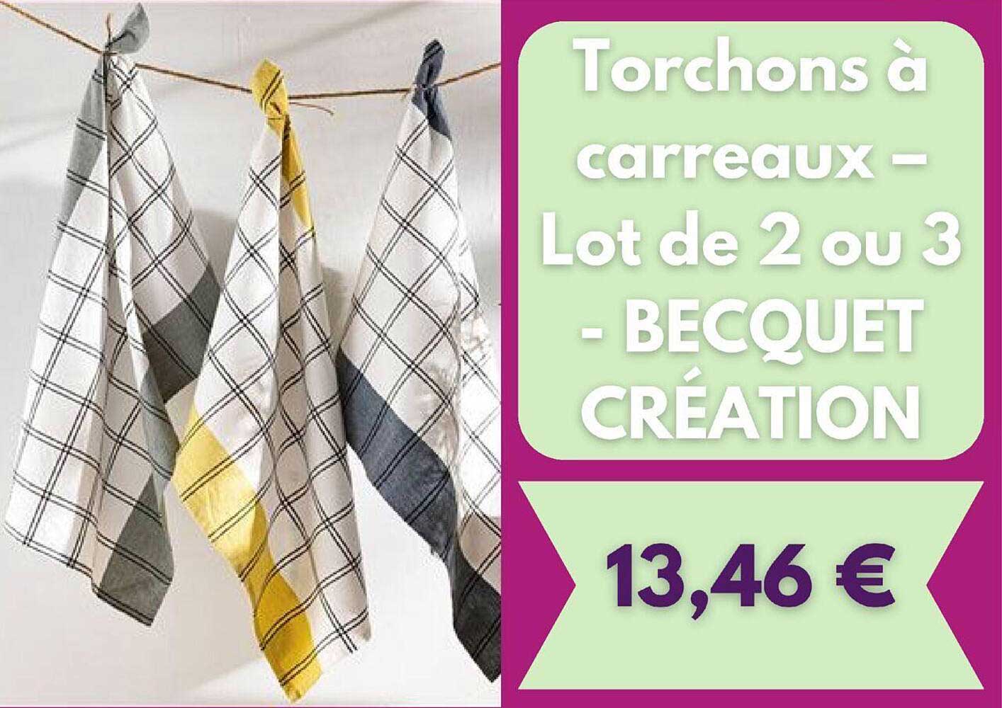 torchons à carreaux - lot de 2 ou 3 - becquet création
