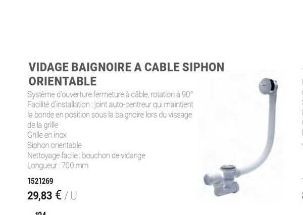 vidage baignoire à câble siphon orientable