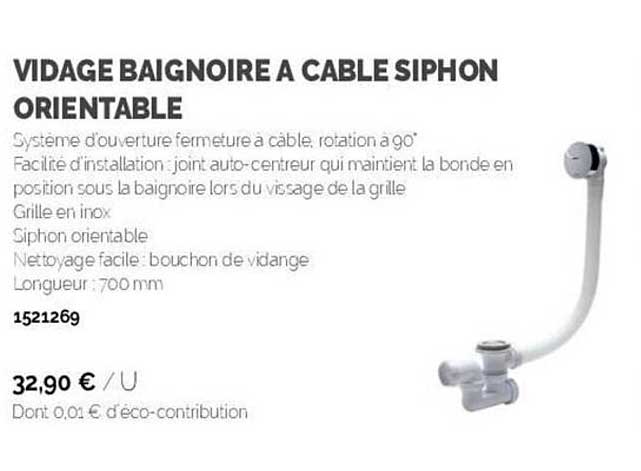 vidage baignoire à câble siphon orientable