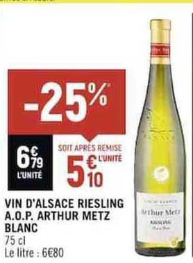 vin d'alsace riesling a.o.p. arthur metz blanc