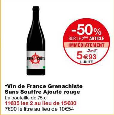 vin de france grenachiste sans souffre ajouté rouge