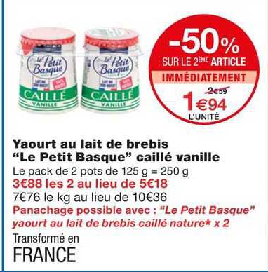 yaourt au lait de brebis "le petit basque" caillé vanille