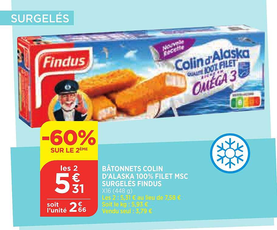 Bâtonnets Colin D'alaska 100% Filet Msc Surgelés Findus