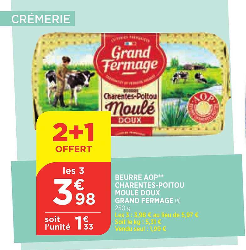 beurre aop charentes-poitou moulé doux grand fermage