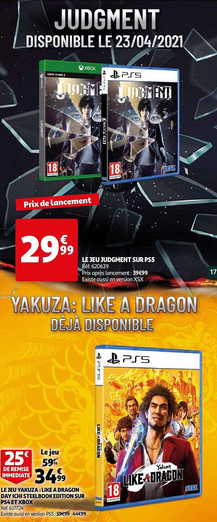 le jeu yakuza : like à dragon day ichi steel book edition ps4 et xbox, le jeu judjment sur ps5