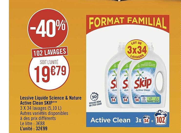 lessive liquide science & nature active clean skip