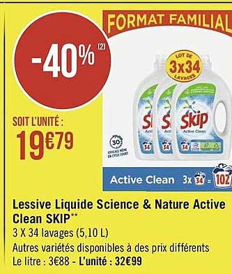 lessive liquide science & nature active clean skip