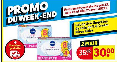 lot de 8+4 lingettes de soin soft & cream nivea baby