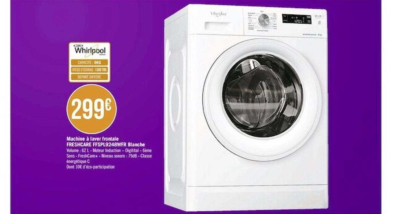 machine à laver frontale freschcare ffspl9248wfr blanche whirlpool