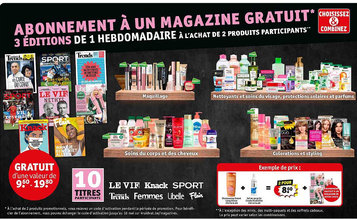 maquillage, nettoyants et soins du visage, protections solaires et parfums, soins du corps et des cheveux, colorations et styling