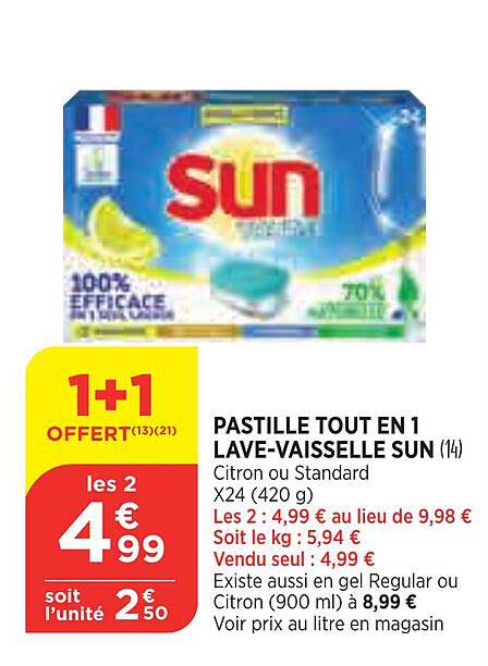 pastille tout en 1 lave-vaisselle sun