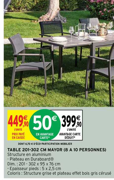 table 201-302 cm mayor (8 à 10 personnes)