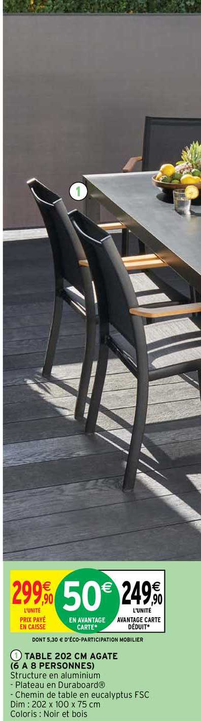 table 202 cm agate (6 à 8 personnes)