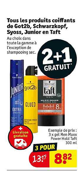 tous les produits coiffants de got2b, schwarzkopf, syoss, junior en taft