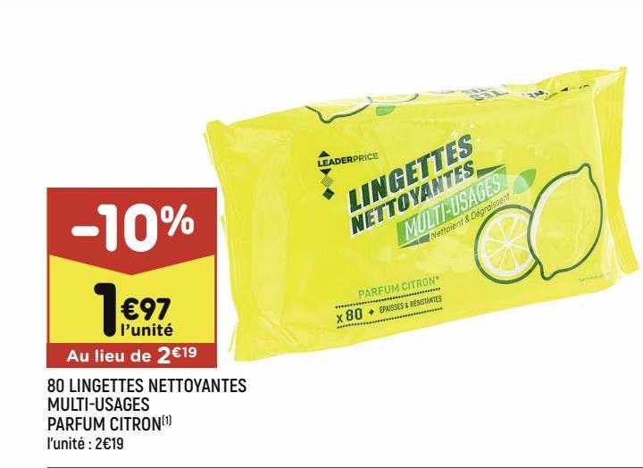 80 lingettes nettoyantes multi-usages parfum citron
